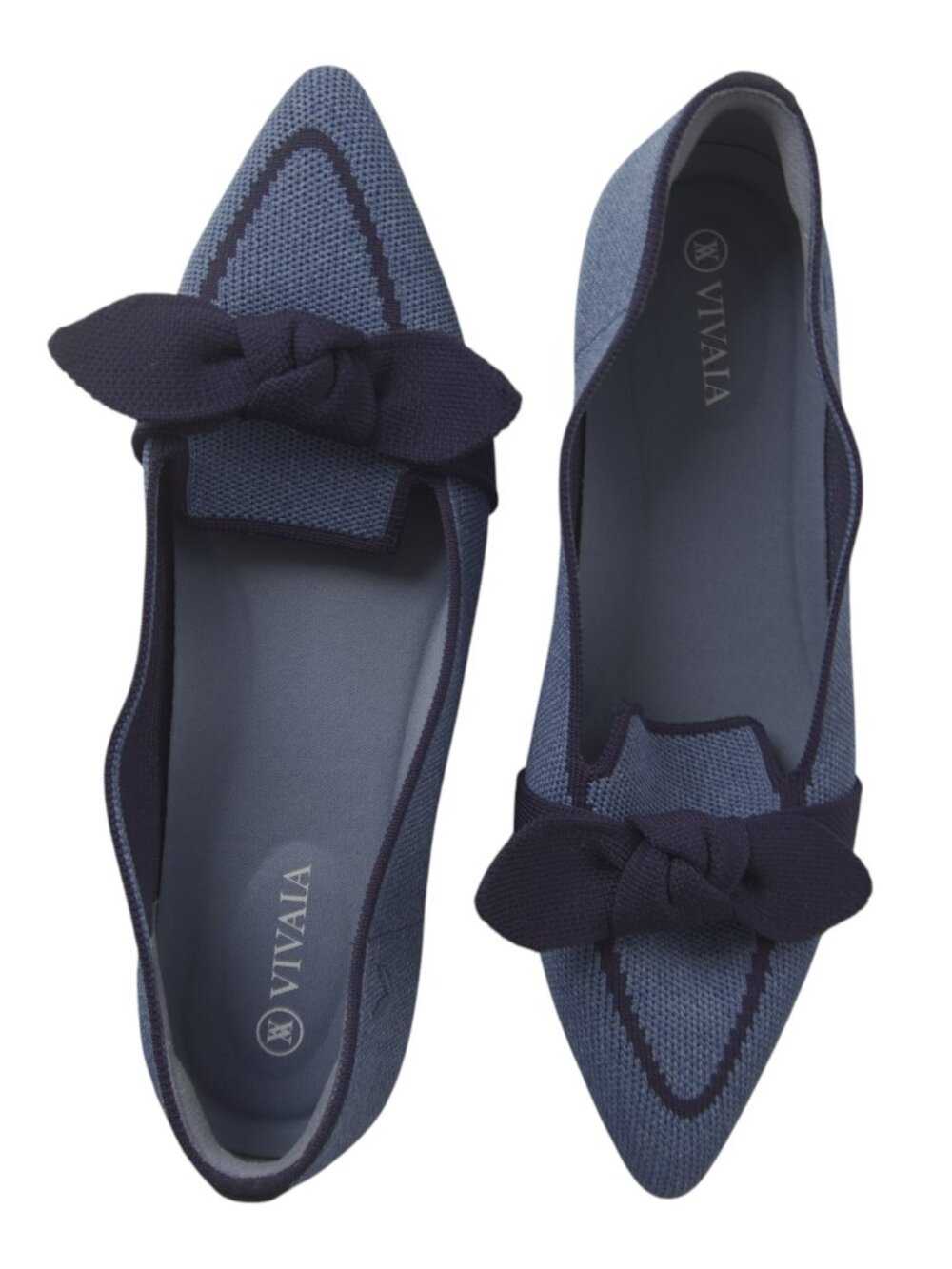 VIVAIA Blue Navy Pointed-Toe Bow Flats Size 37.5 NWOT Girlhoodcore